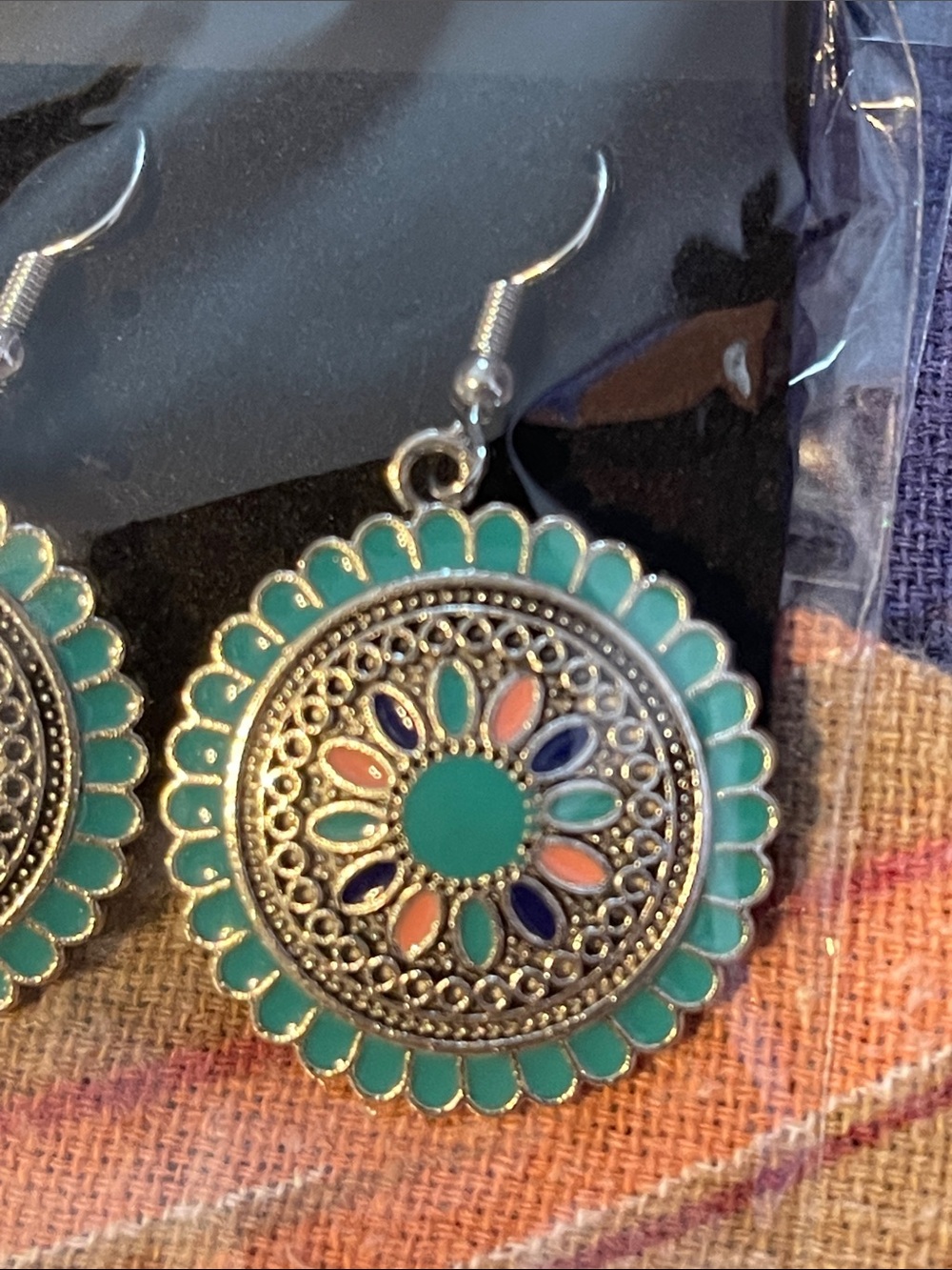 Turquoise Color Floral Drop Earrings - Women Jewelry - Picture 2 of 3